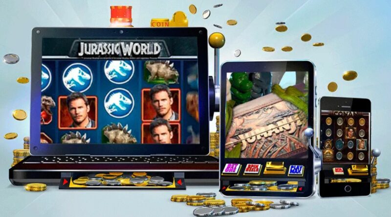 a laptop and phones showing the best branded slot games